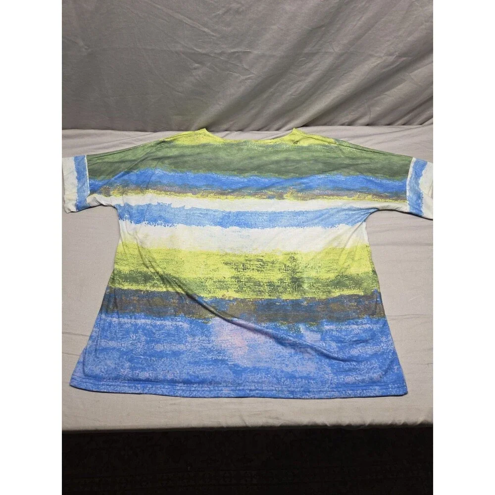 Mens Big & Tall 3XL Blue Green White Striped Crew Neck Short Sleeve T-Shirt